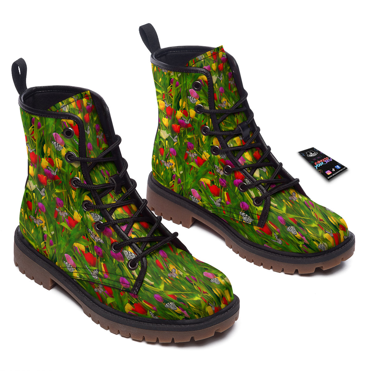 Tulip Field Print Pattern Work Boots-grizzshop