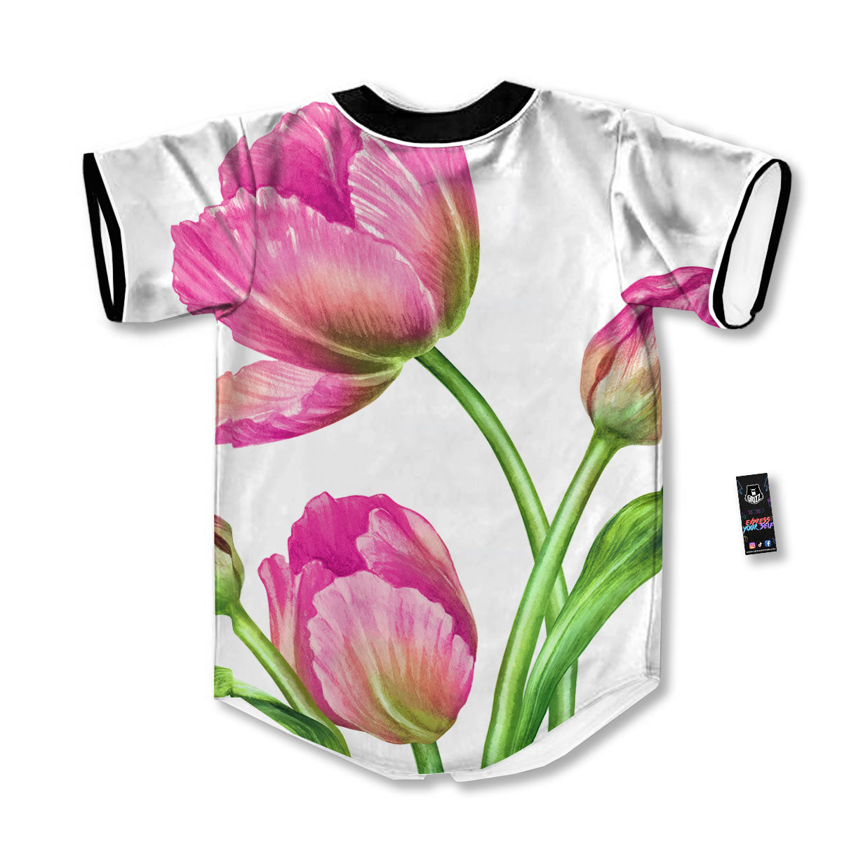 Tulip Flower Pink Watercolor Print Baseball Jersey-grizzshop