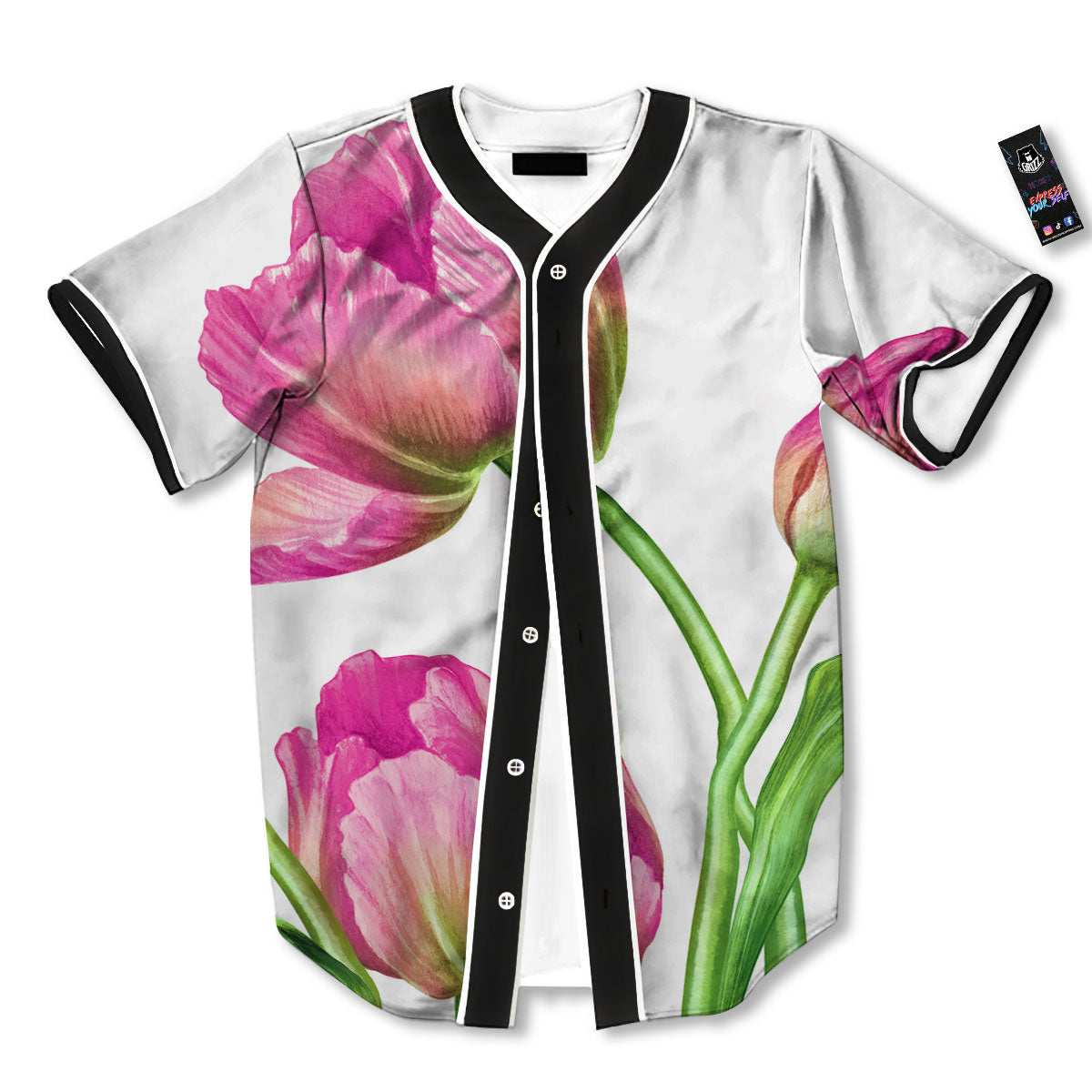 Tulip Flower Pink Watercolor Print Baseball Jersey-grizzshop