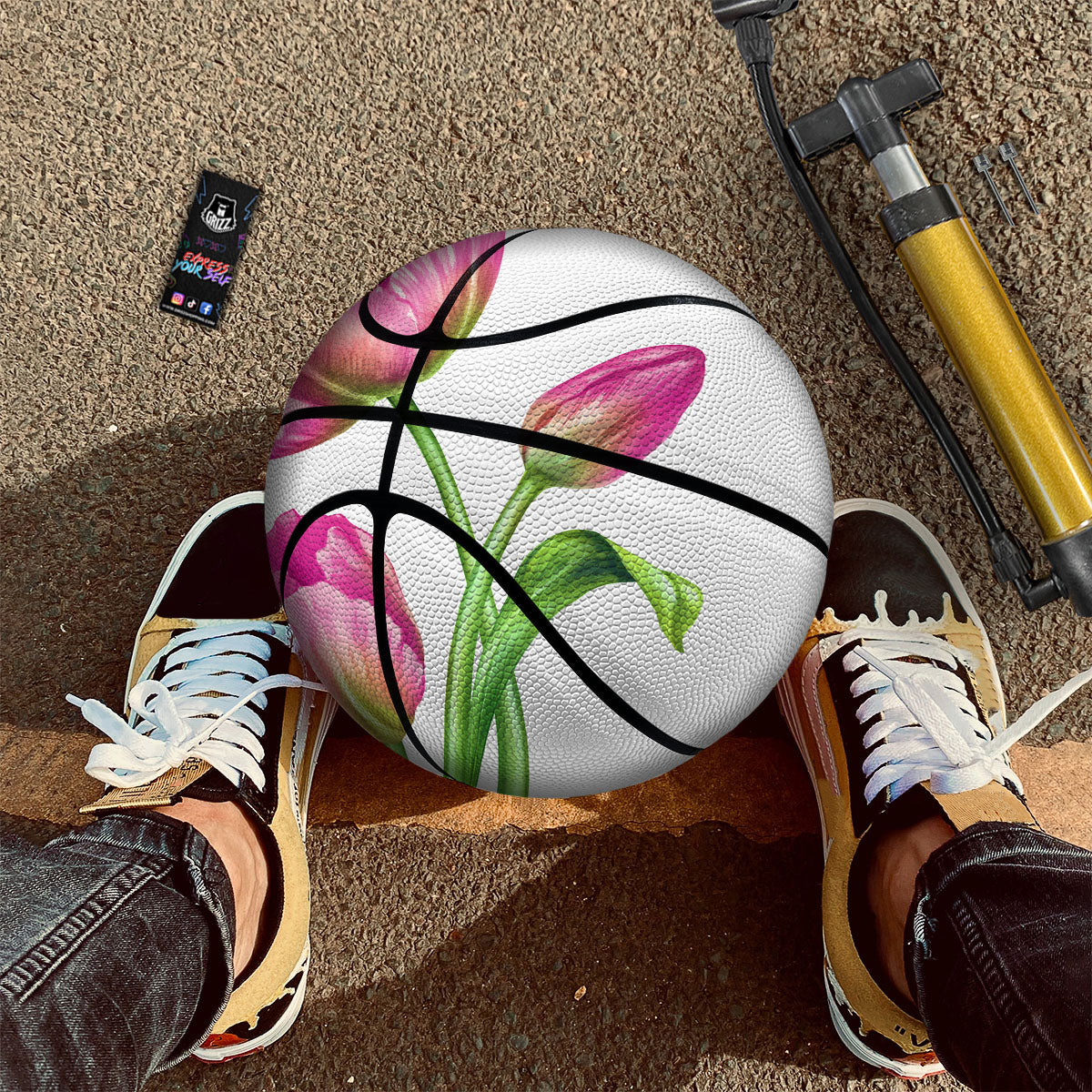 Tulip Flower Pink Watercolor Print Basketball-grizzshop