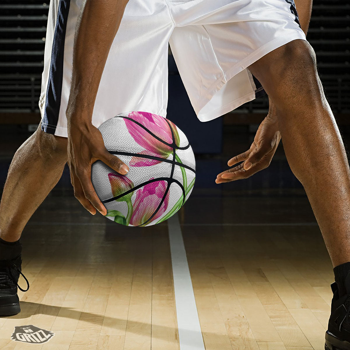 Tulip Flower Pink Watercolor Print Basketball-grizzshop