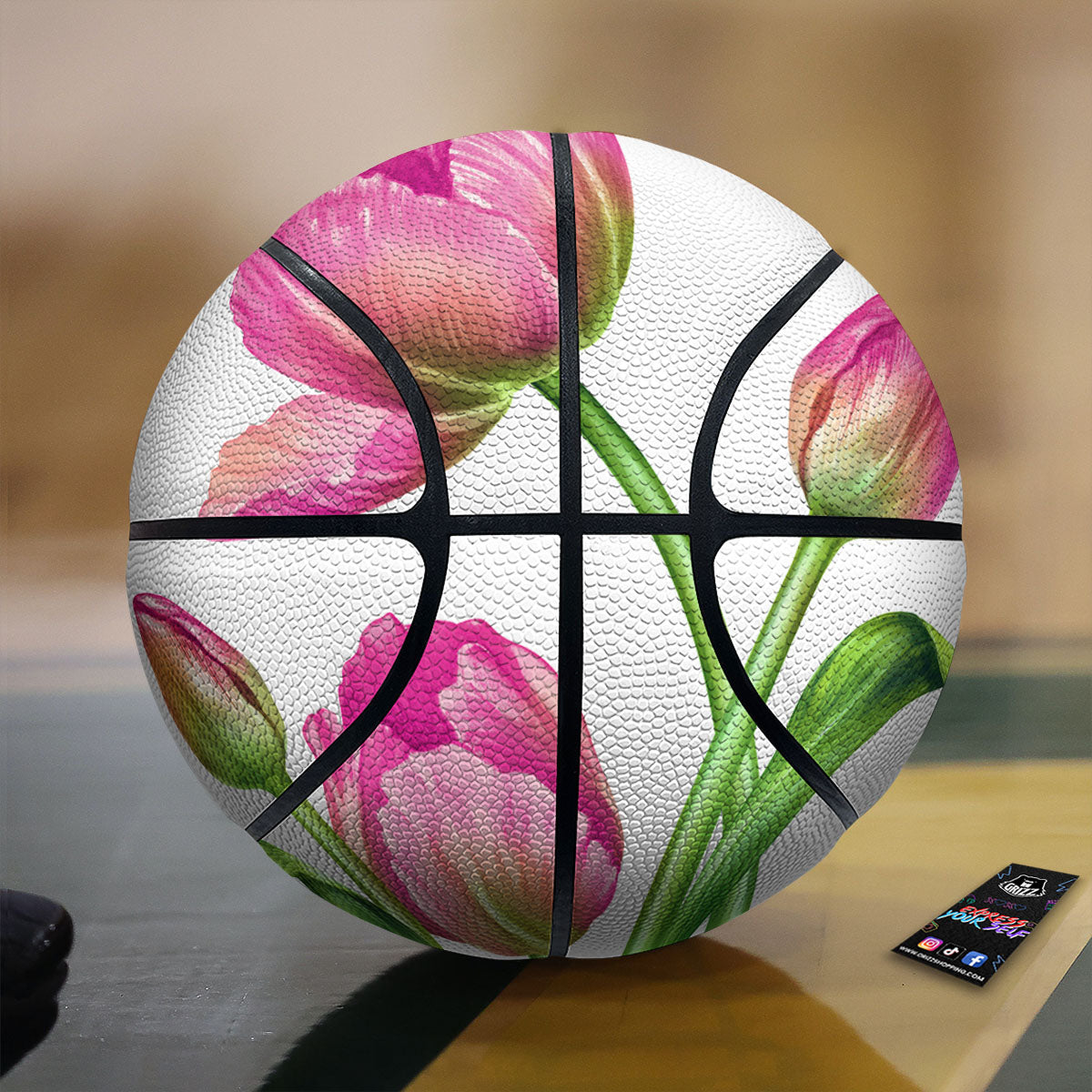 Tulip Flower Pink Watercolor Print Basketball-grizzshop