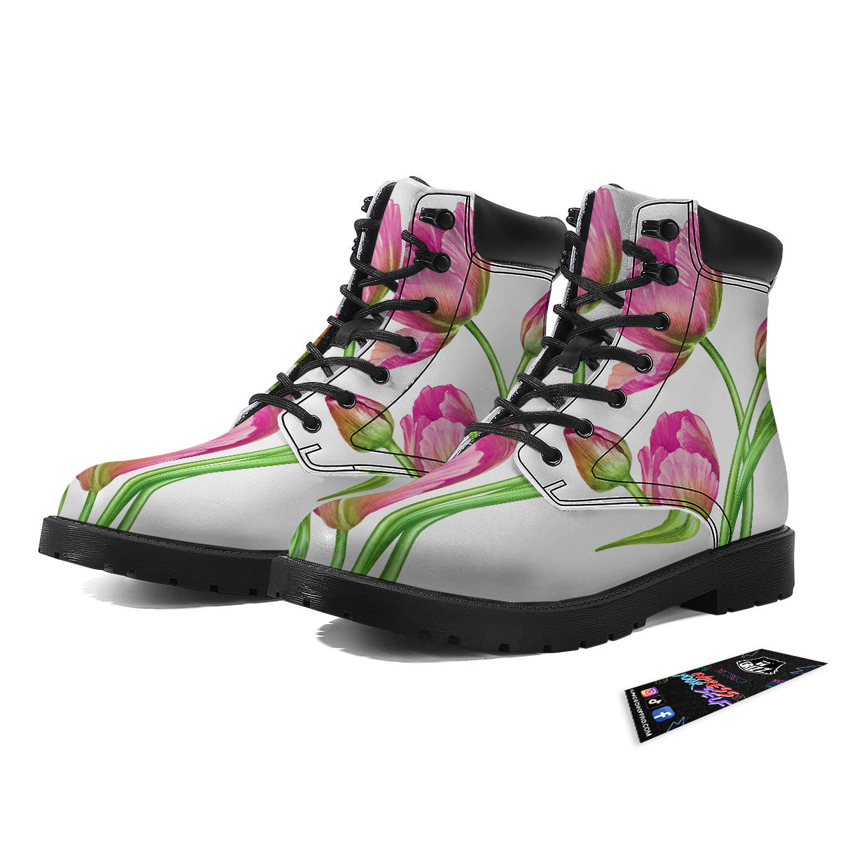 Tulip Flower Pink Watercolor Print Boots-grizzshop
