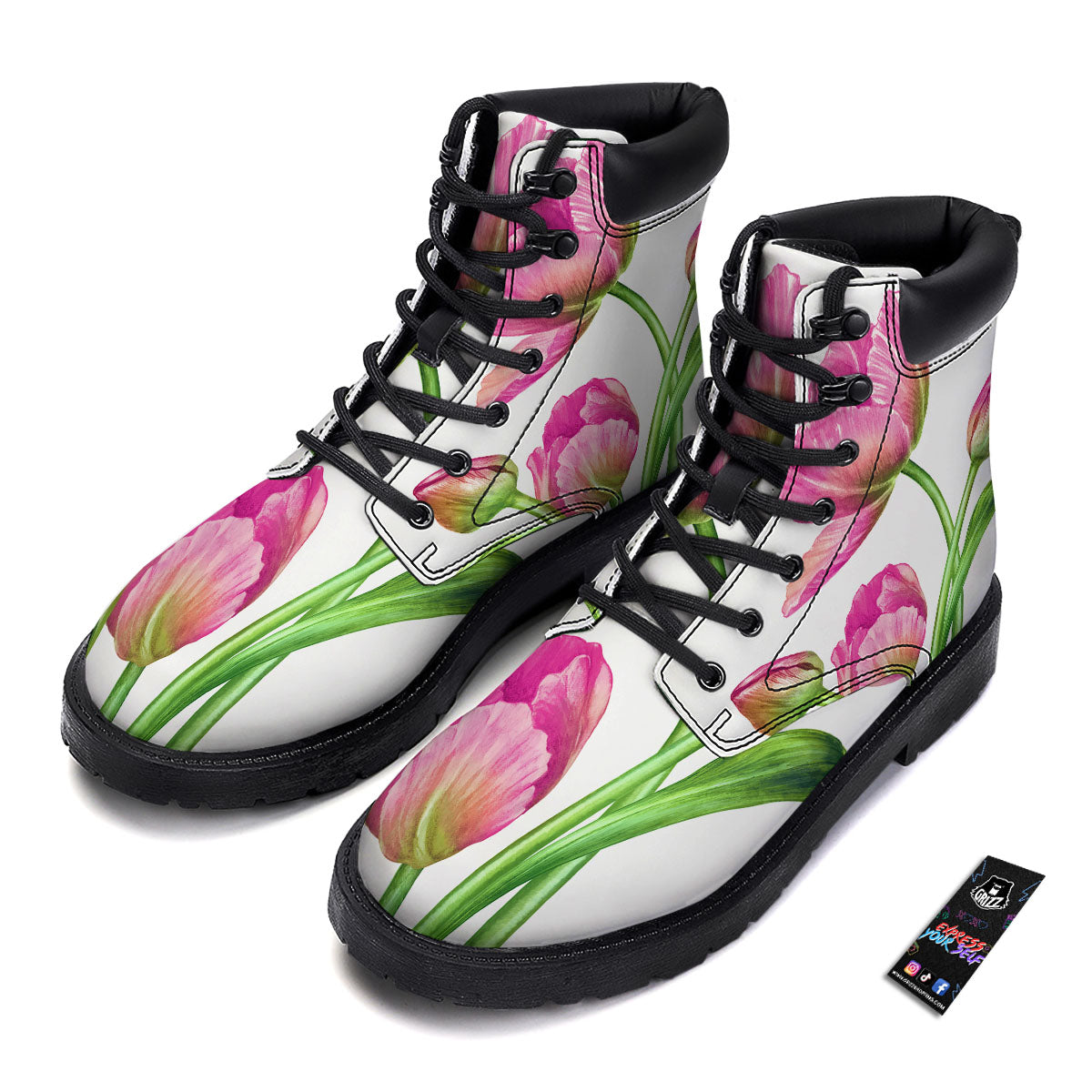 Tulip Flower Pink Watercolor Print Boots-grizzshop