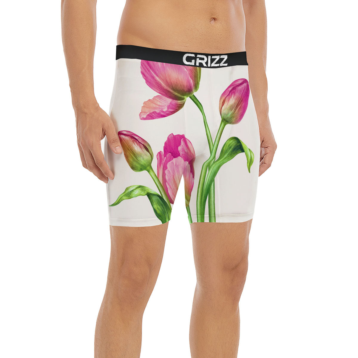 Tulip Flower Pink Watercolor Print Boxer Briefs-grizzshop
