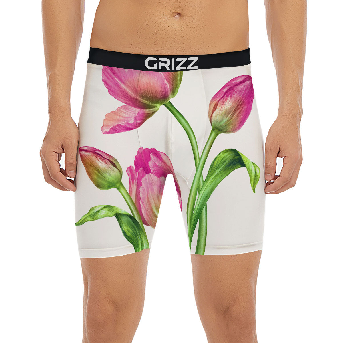 Tulip Flower Pink Watercolor Print Boxer Briefs-grizzshop