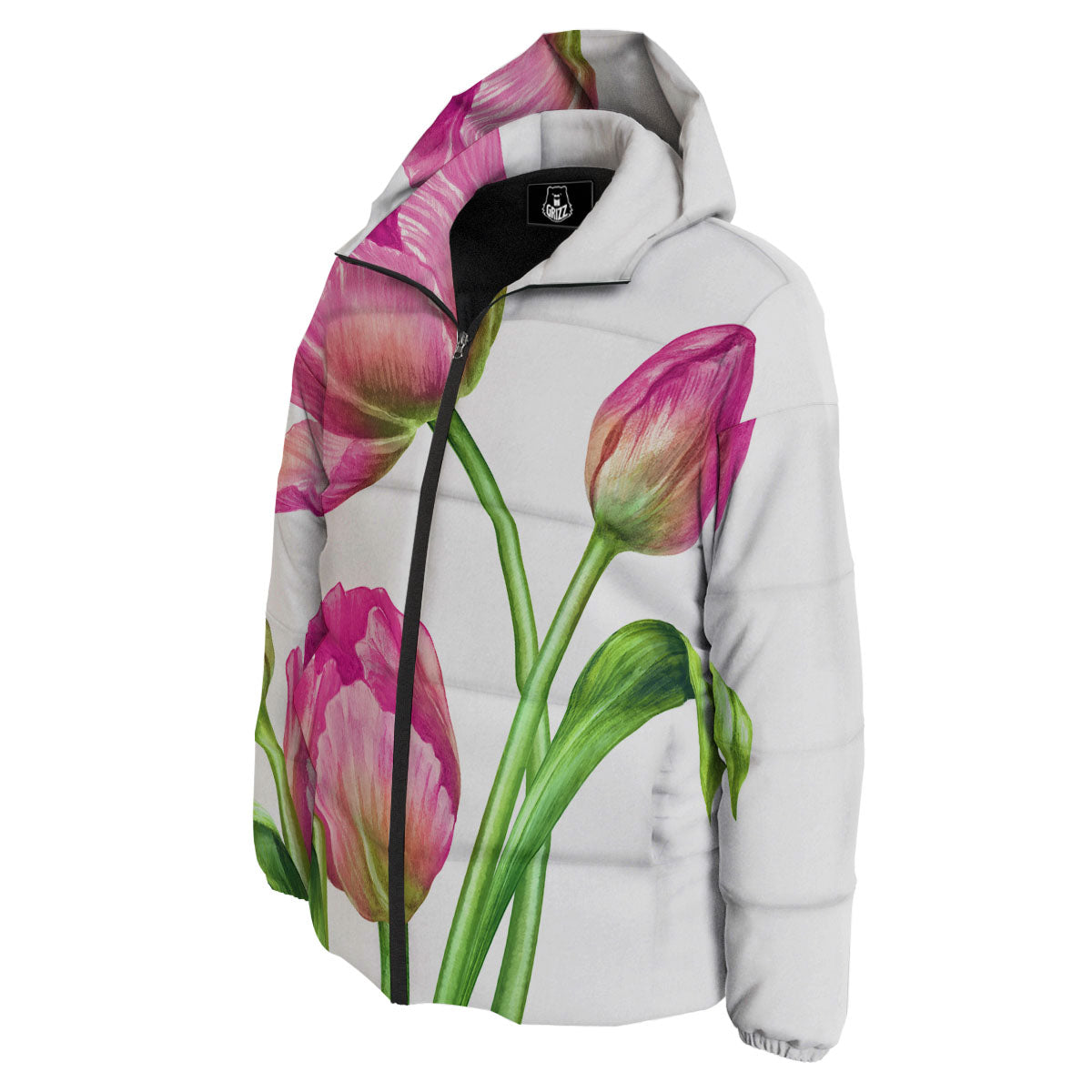 Tulip Flower Pink Watercolor Print Down Jacket-grizzshop