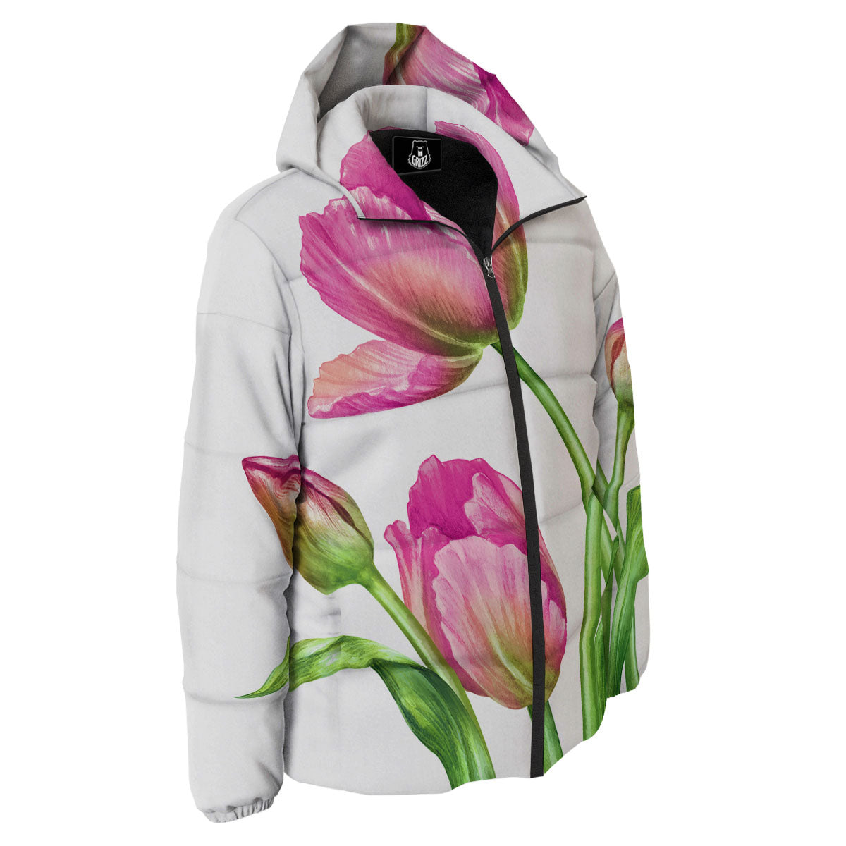 Tulip Flower Pink Watercolor Print Down Jacket-grizzshop