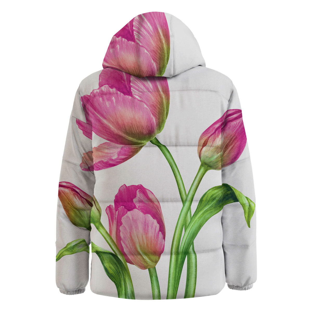 Tulip Flower Pink Watercolor Print Down Jacket-grizzshop