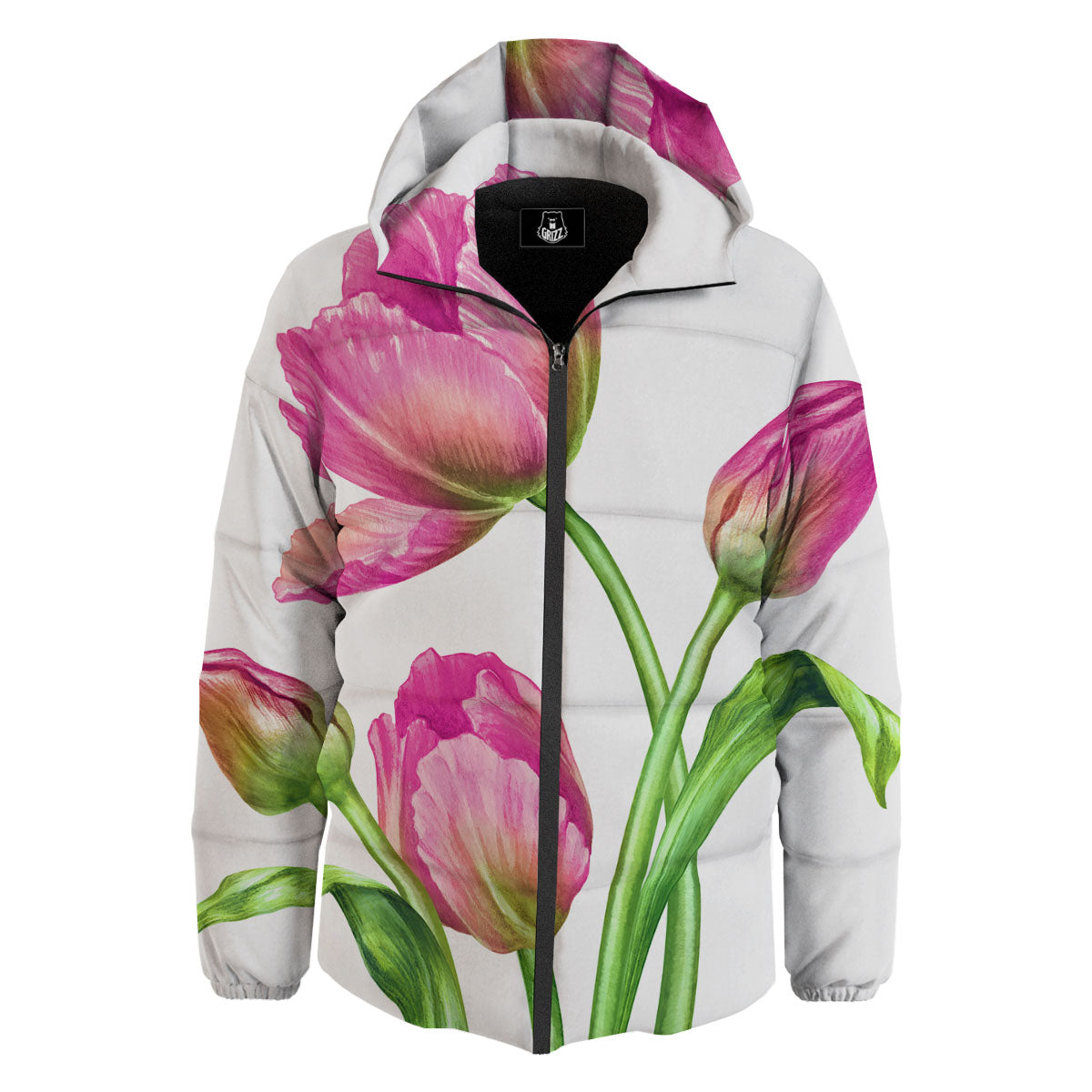 Tulip Flower Pink Watercolor Print Down Jacket-grizzshop