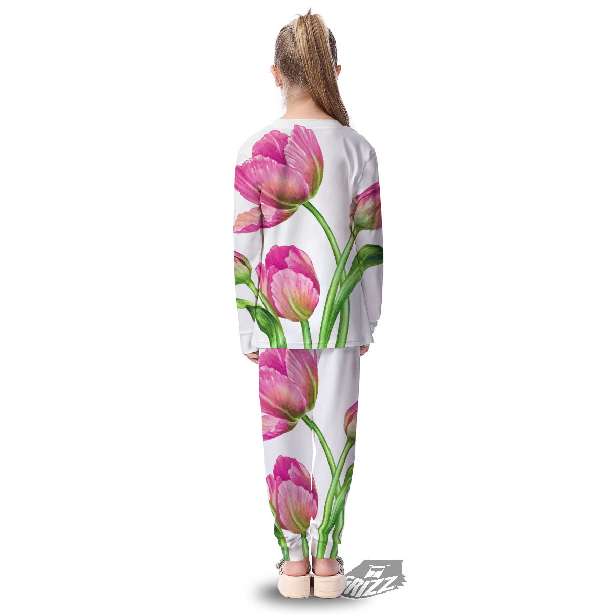 Tulip Flower Pink Watercolor Print Kid's Pajamas-grizzshop