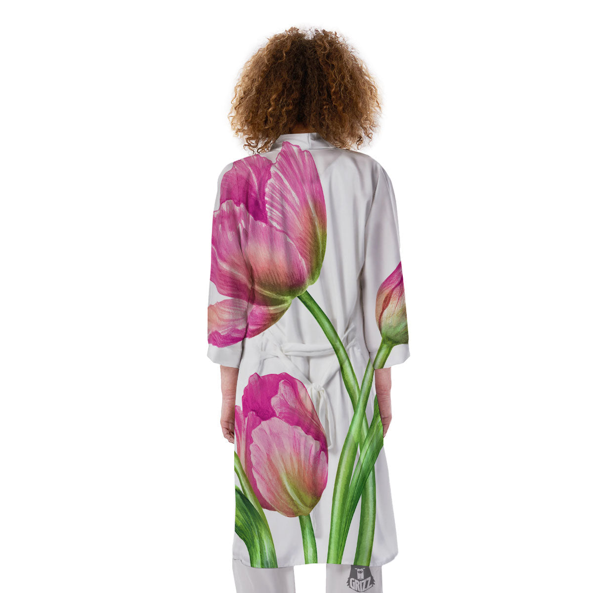Tulip Flower Pink Watercolor Print Kimono-grizzshop