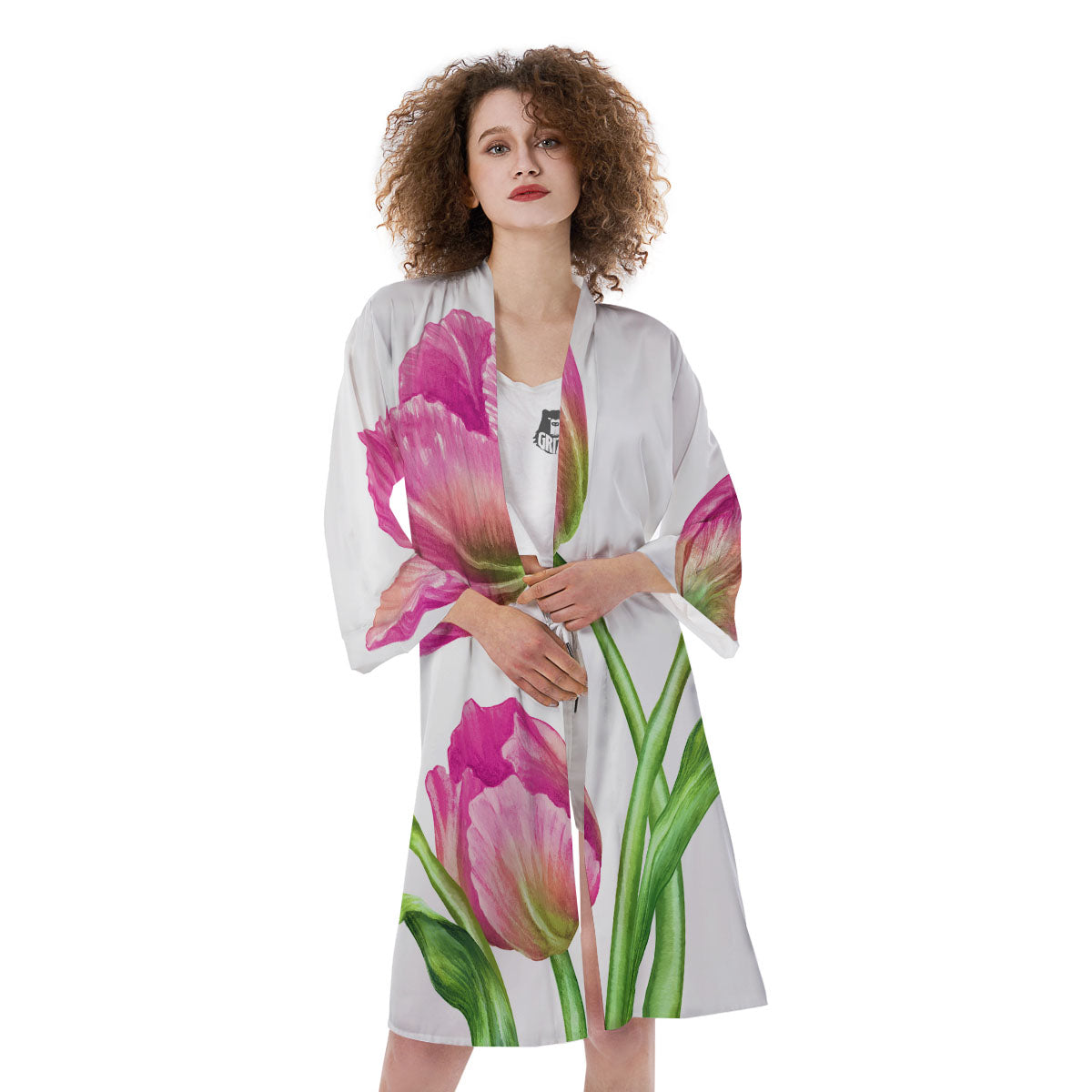Tulip Flower Pink Watercolor Print Kimono-grizzshop