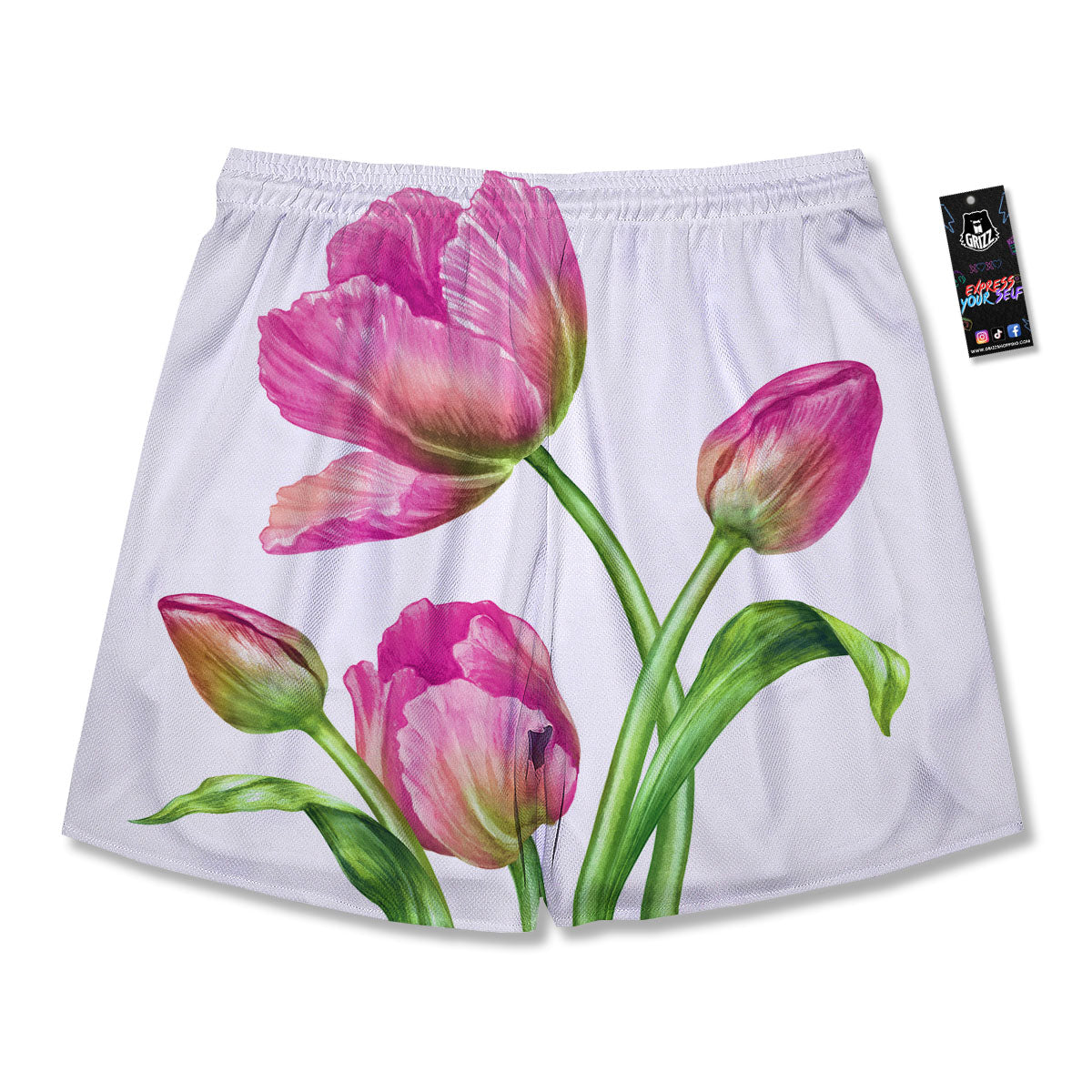 Tulip Flower Pink Watercolor Print Men's Running Shorts-grizzshop