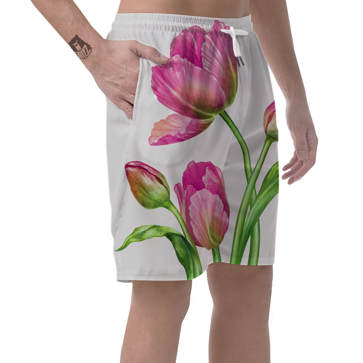Tulip Flower Pink Watercolor Print Men's Shorts-grizzshop