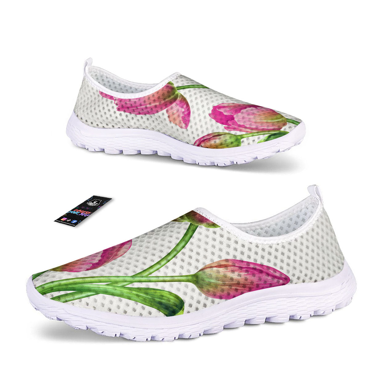 Tulip Flower Pink Watercolor Print Nurse Shoes-grizzshop