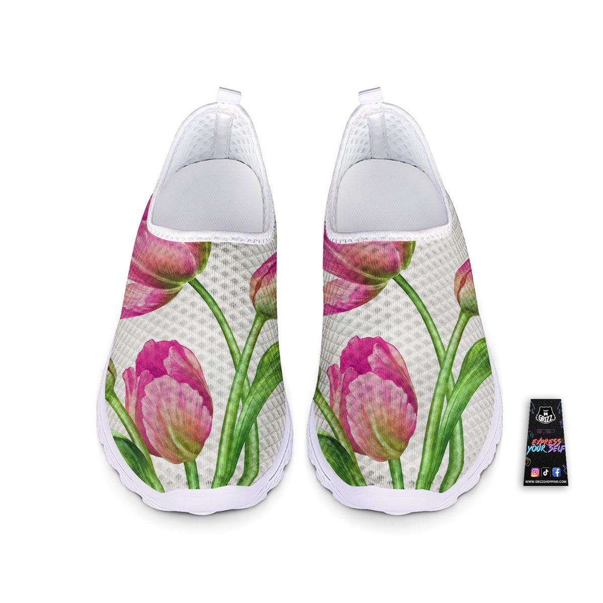 Tulip Flower Pink Watercolor Print Nurse Shoes-grizzshop