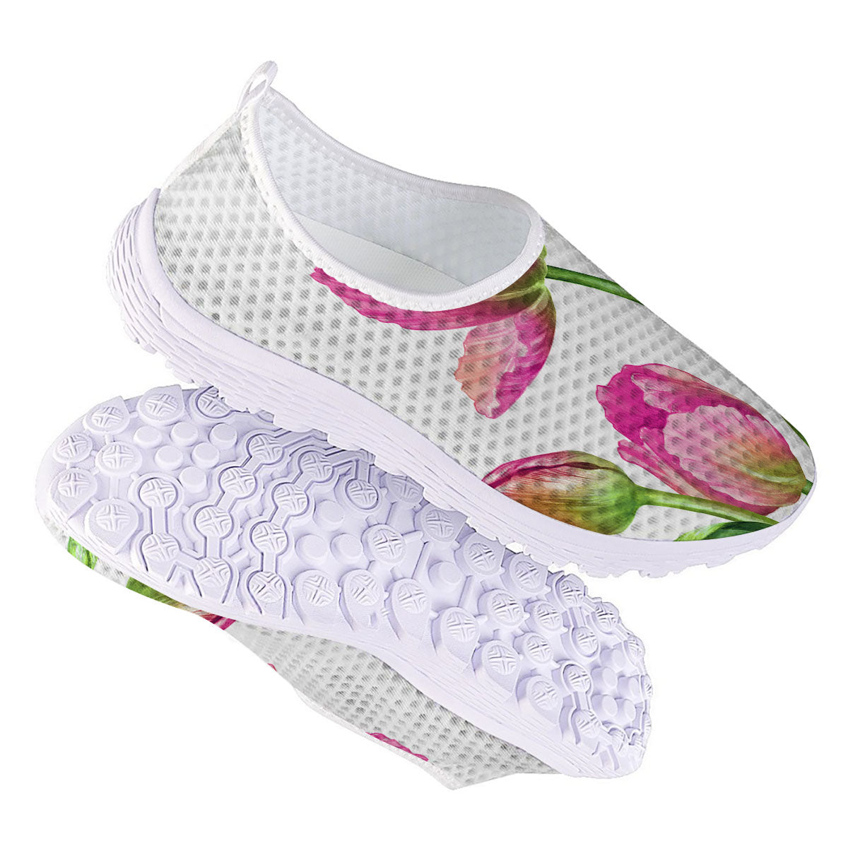 Tulip Flower Pink Watercolor Print Nurse Shoes-grizzshop