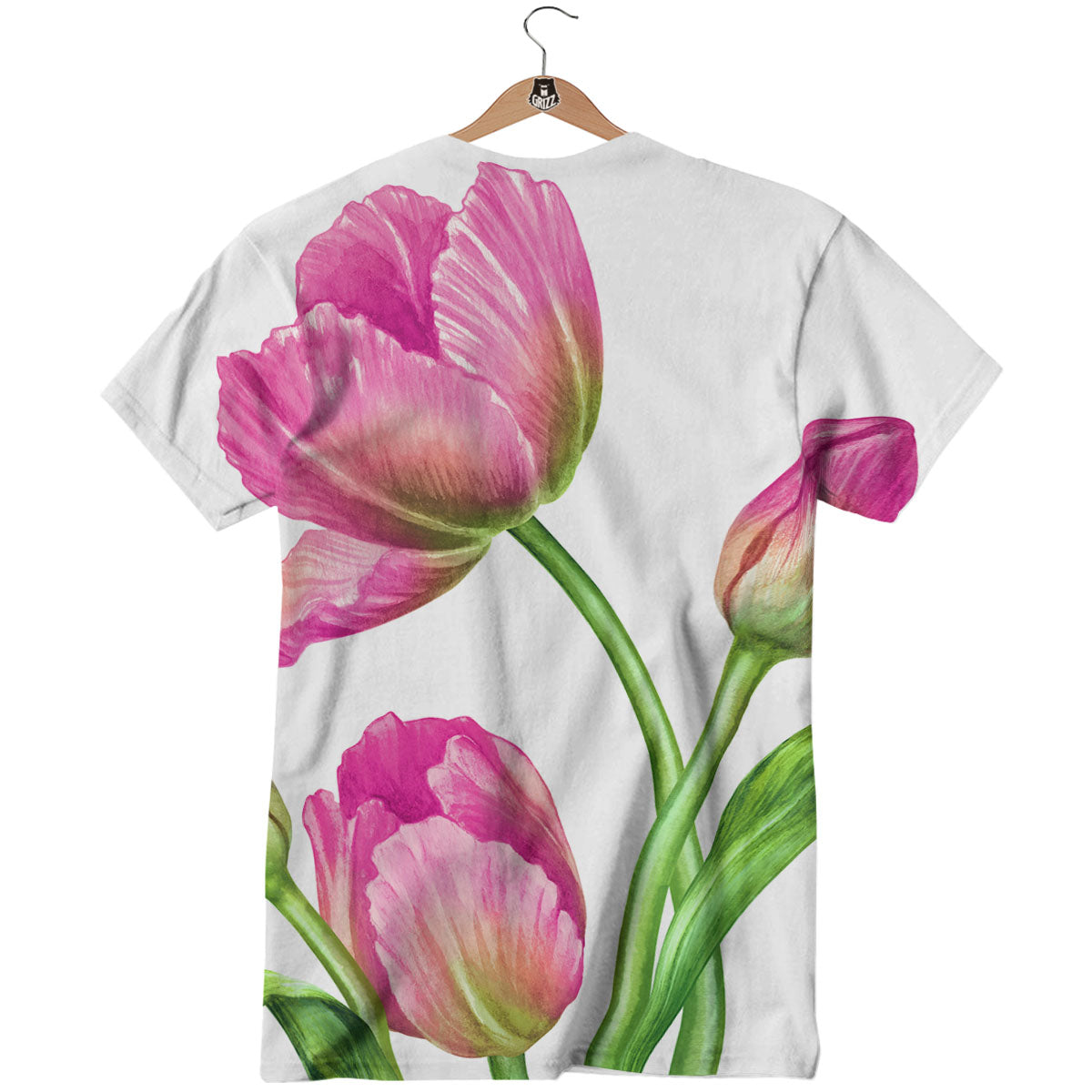 Tulip Flower Pink Watercolor Print T-Shirt-grizzshop