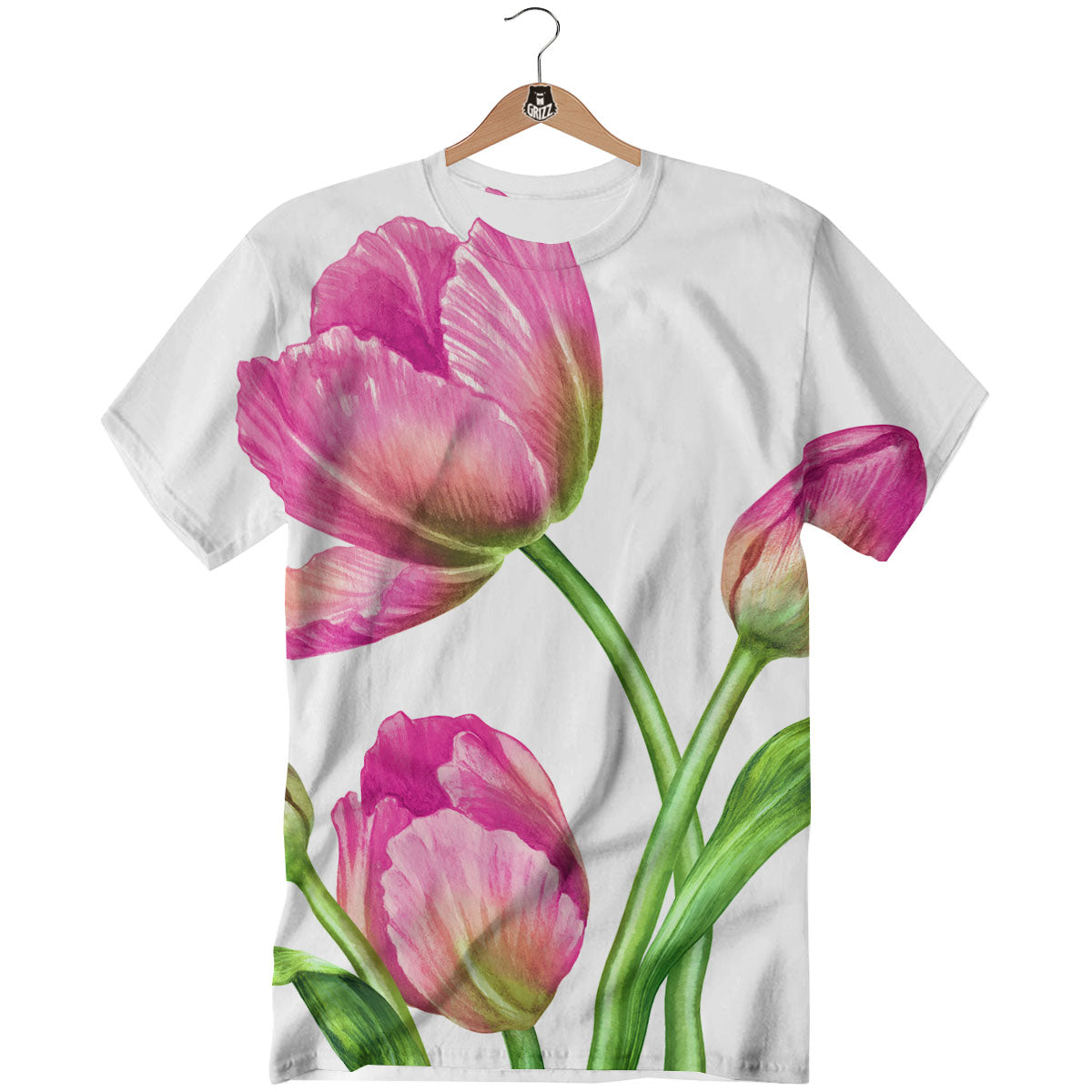 Tulip Flower Pink Watercolor Print T-Shirt-grizzshop