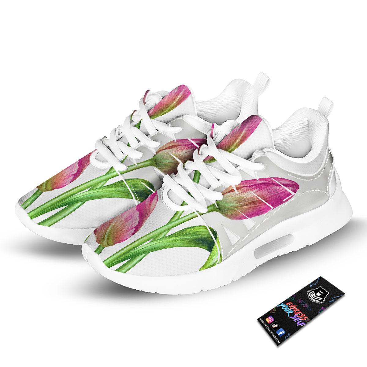 Tulip Flower Pink Watercolor Print Tennis Shoes-grizzshop