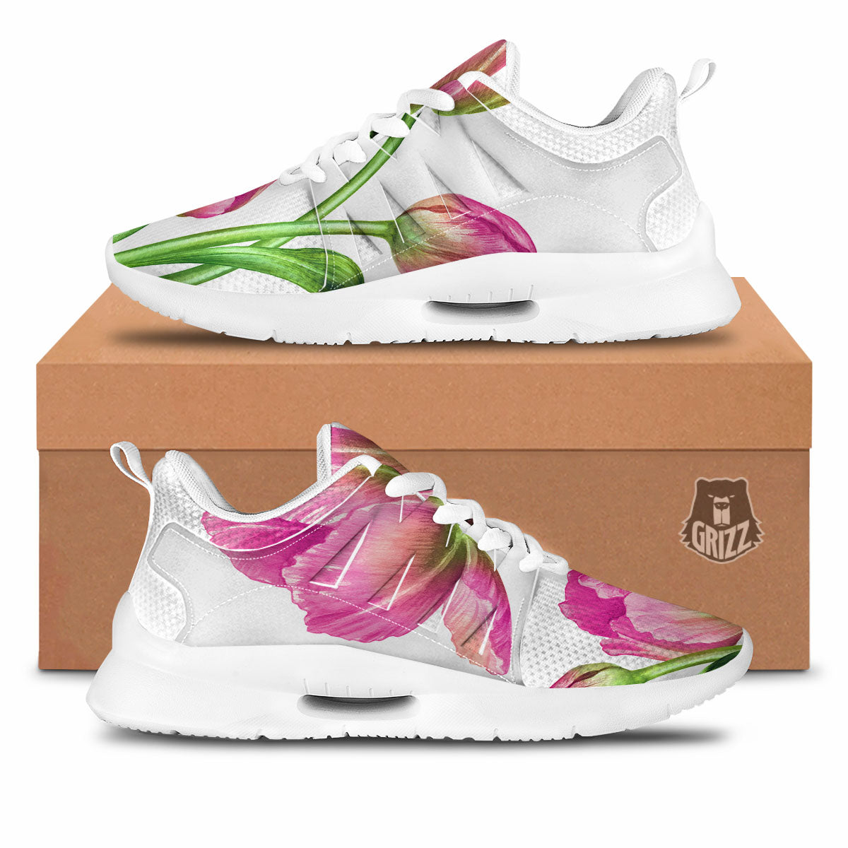 Tulip Flower Pink Watercolor Print Tennis Shoes-grizzshop