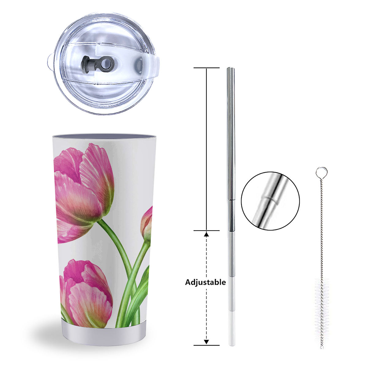 Tulip Flower Pink Watercolor Print Tumbler-grizzshop