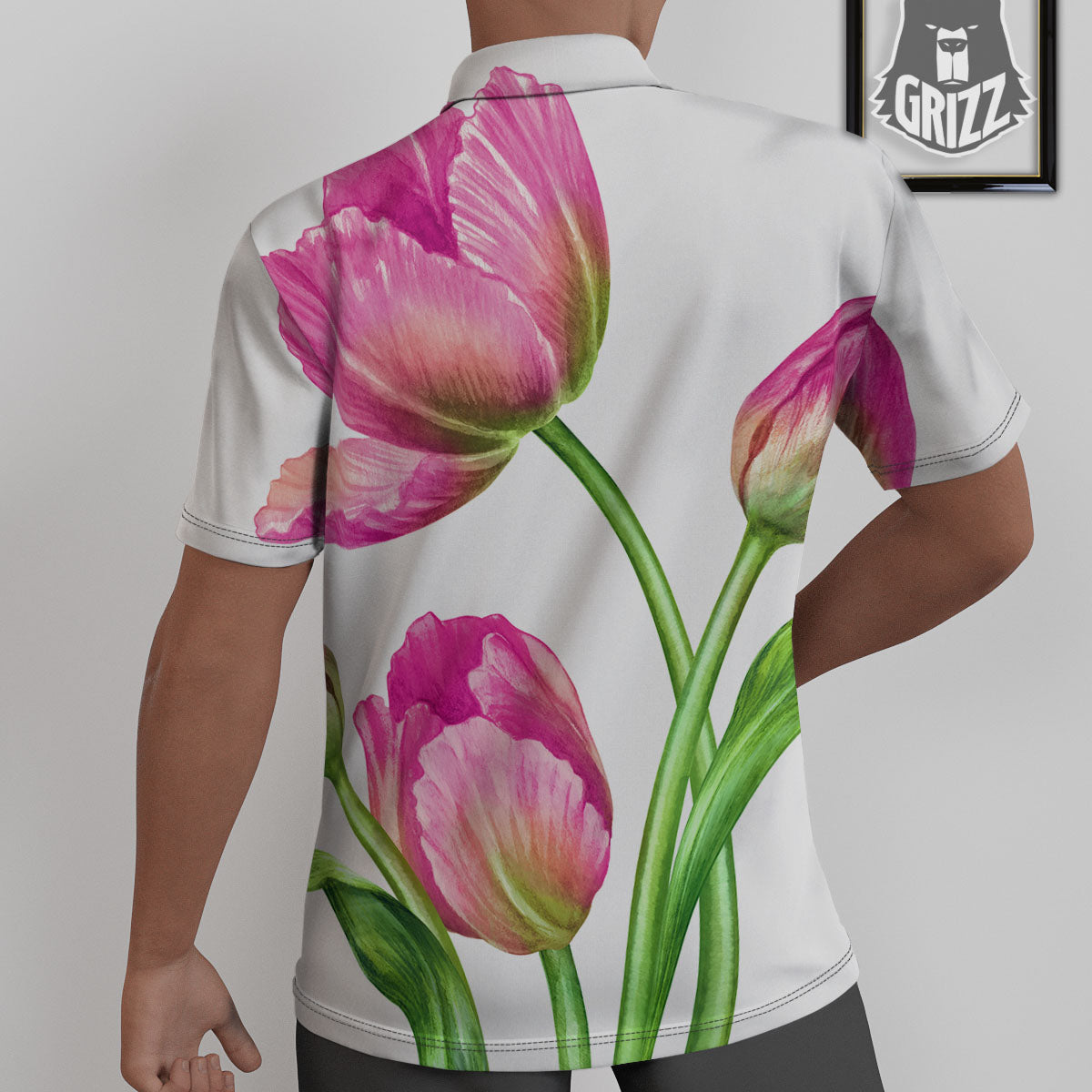 Tulip Flower Pink Watercolor Print Untucked Shirts-grizzshop