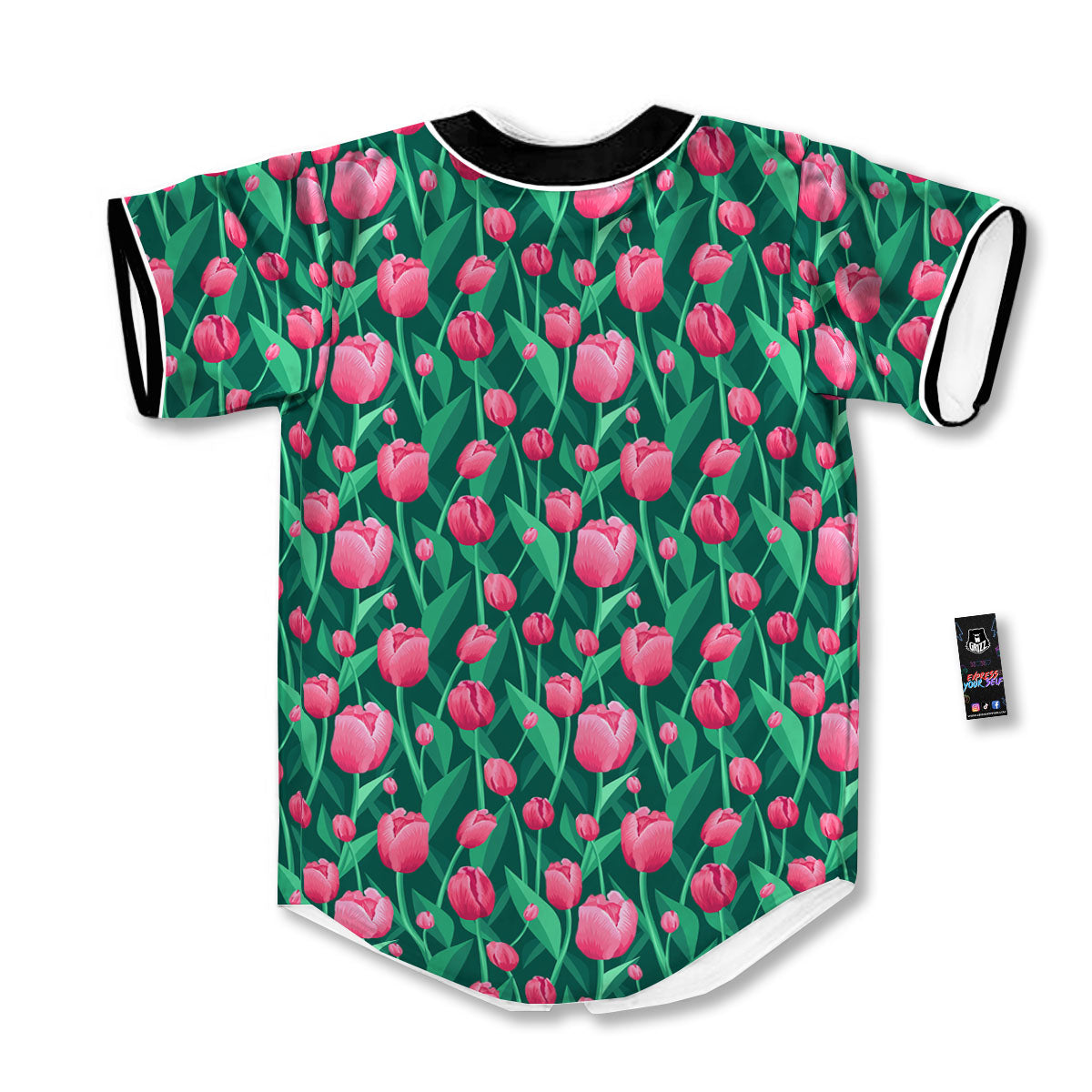 Tulip Pink Print Pattern Baseball Jersey-grizzshop