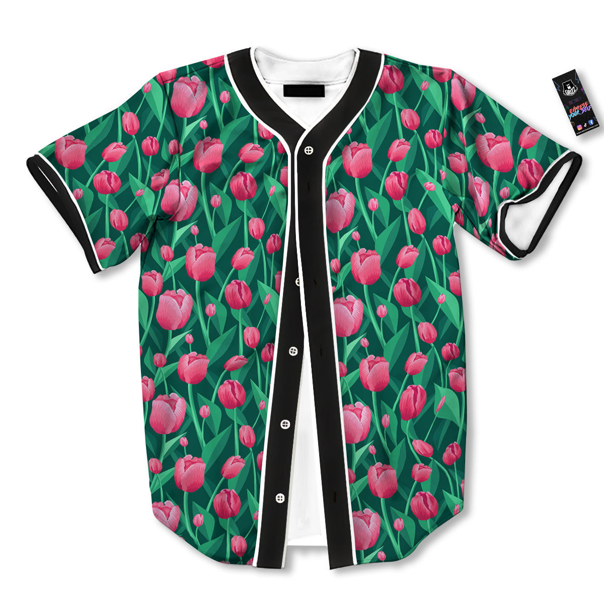 Tulip Pink Print Pattern Baseball Jersey-grizzshop