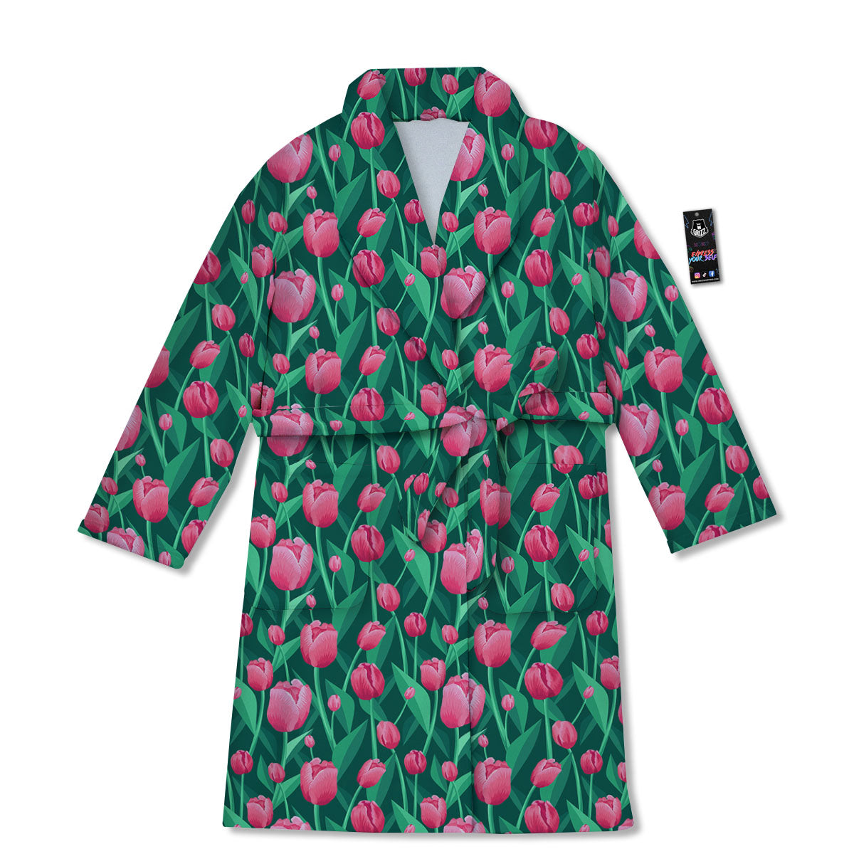 Tulip Pink Print Pattern Bathrobe-grizzshop