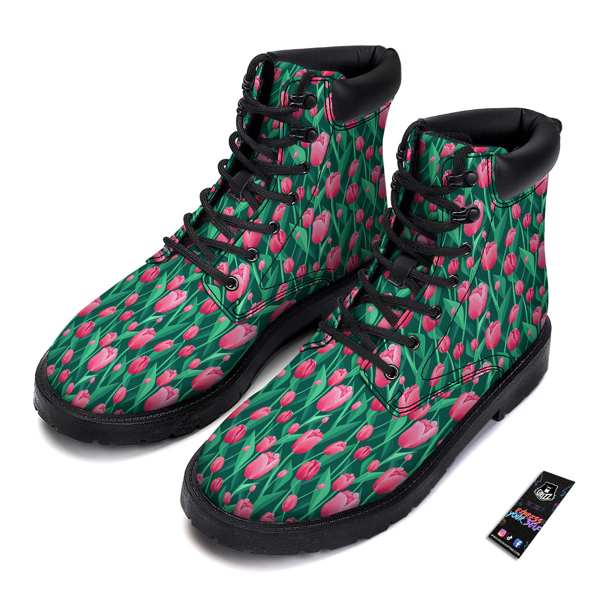 Tulip Pink Print Pattern Boots-grizzshop