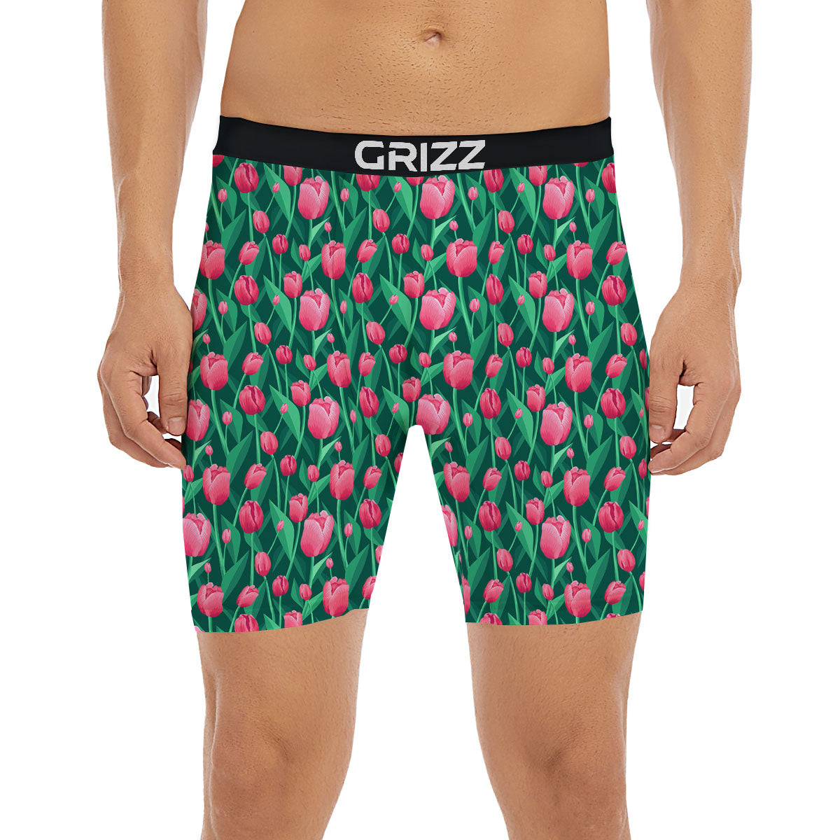 Tulip Pink Print Pattern Boxer Briefs-grizzshop