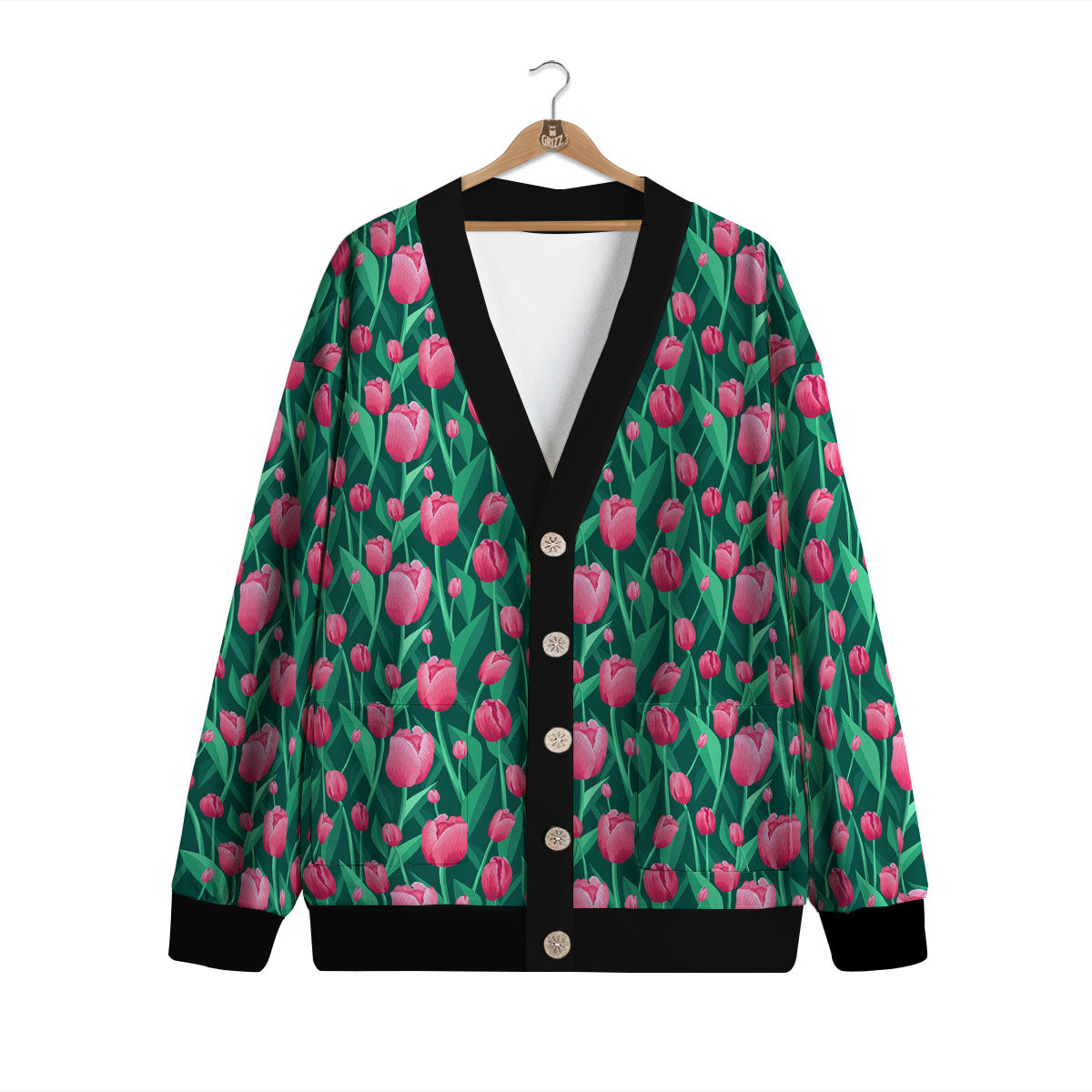 Tulip Pink Print Pattern Cardigan-grizzshop