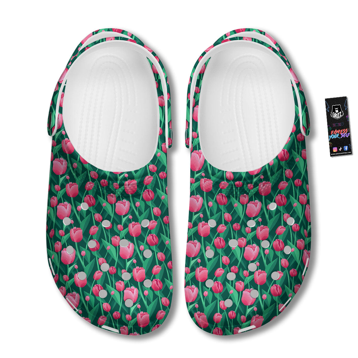 Tulip Pink Print Pattern Clog-grizzshop