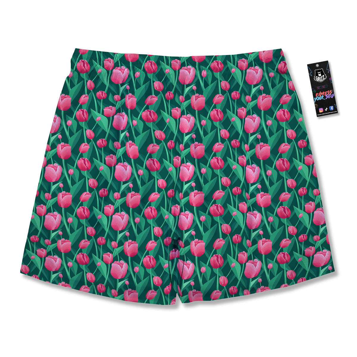 Tulip Pink Print Pattern Men's Running Shorts-grizzshop
