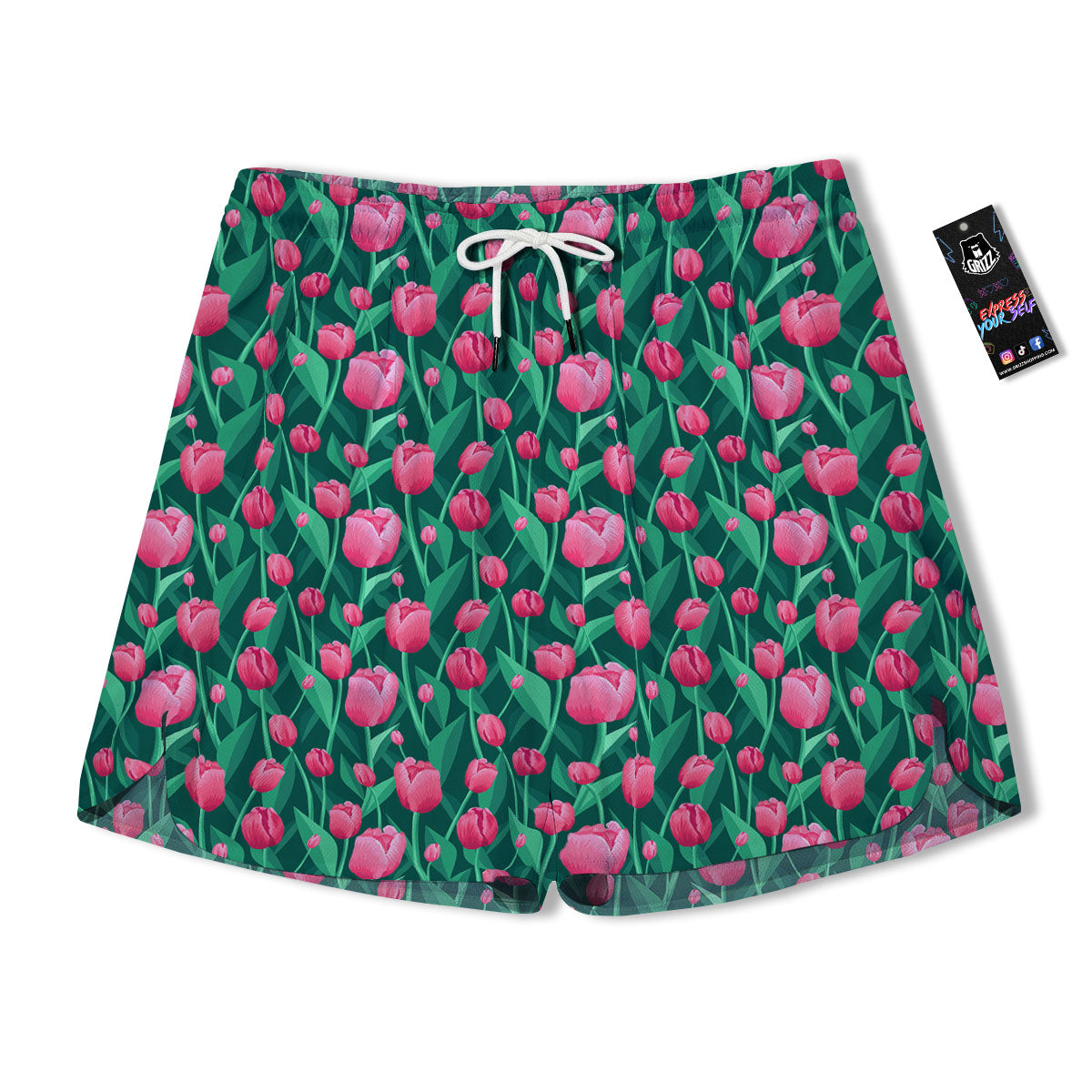 Tulip Pink Print Pattern Men's Running Shorts-grizzshop