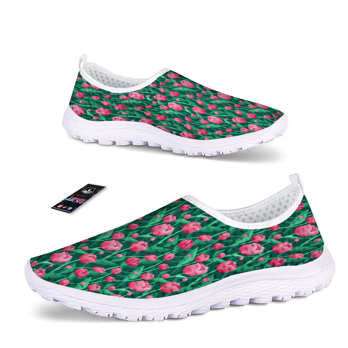 Tulip Pink Print Pattern Nurse Shoes-grizzshop