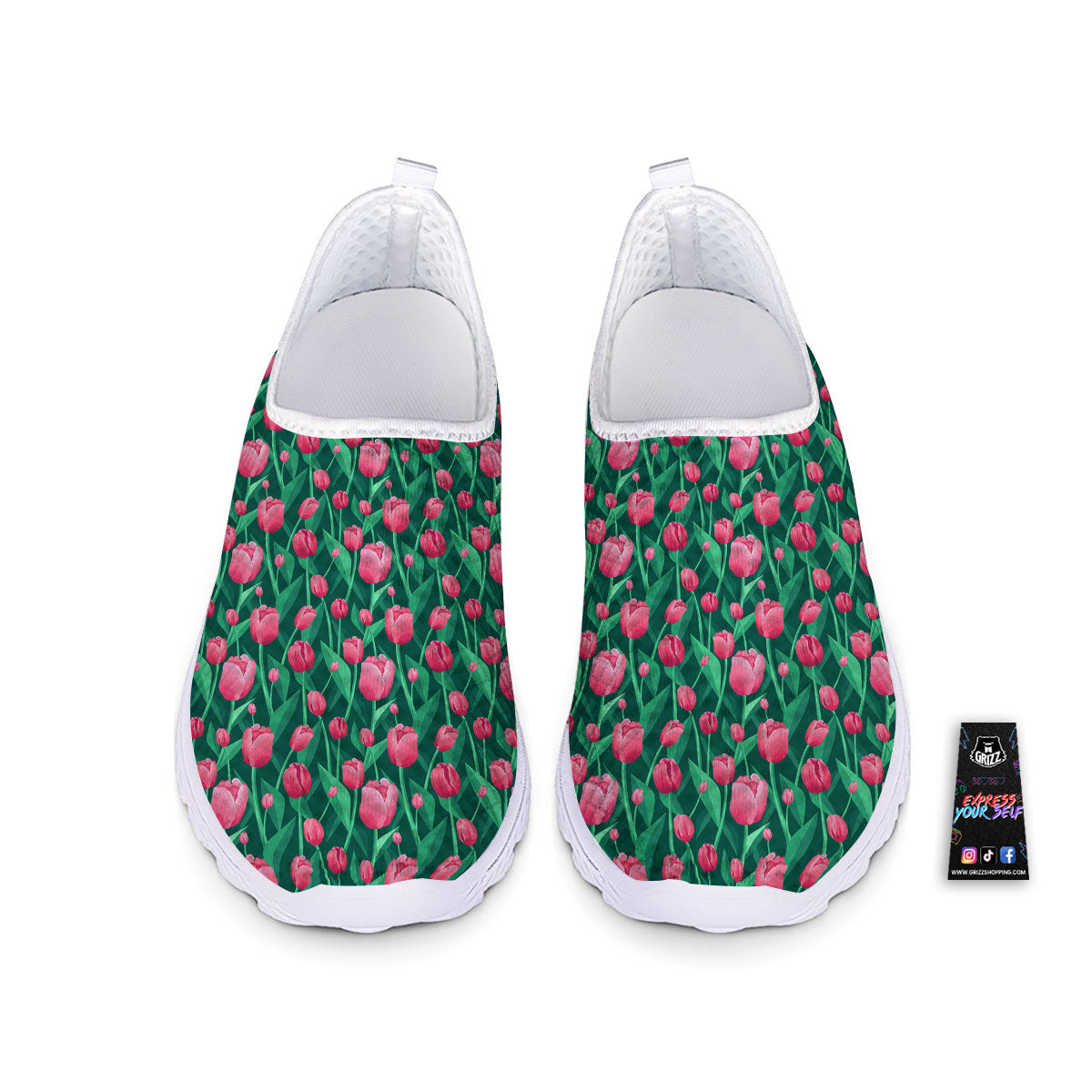Tulip Pink Print Pattern Nurse Shoes-grizzshop