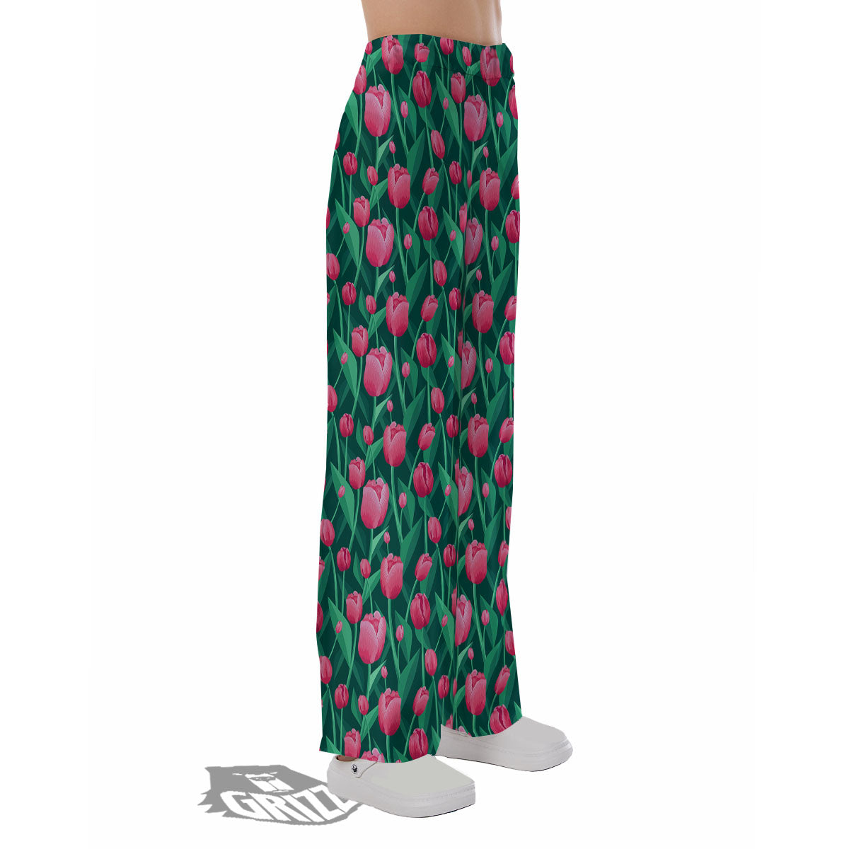 Tulip Pink Print Pattern Pajama Pants-grizzshop