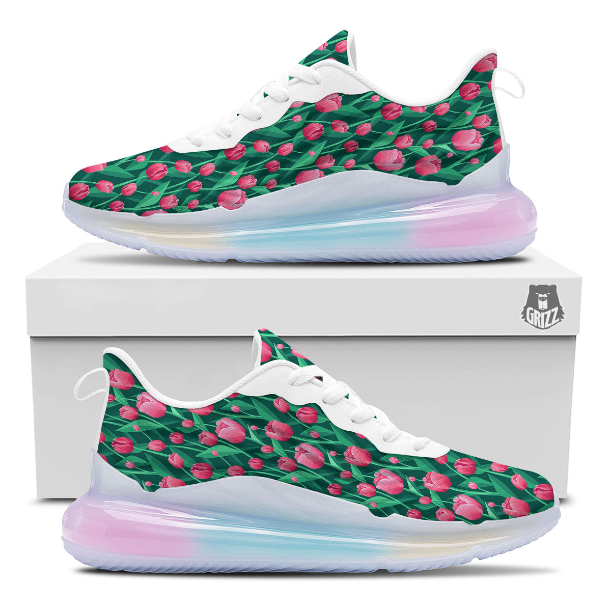 Tulip Pink Print Pattern Running Sneakers-grizzshop