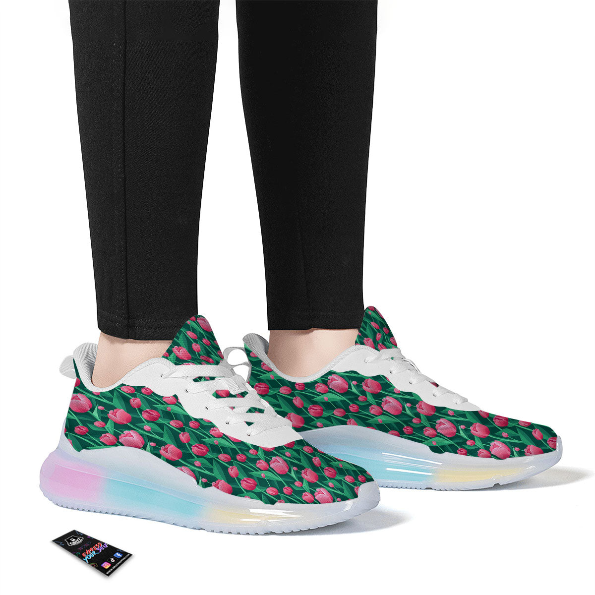 Tulip Pink Print Pattern Running Sneakers-grizzshop