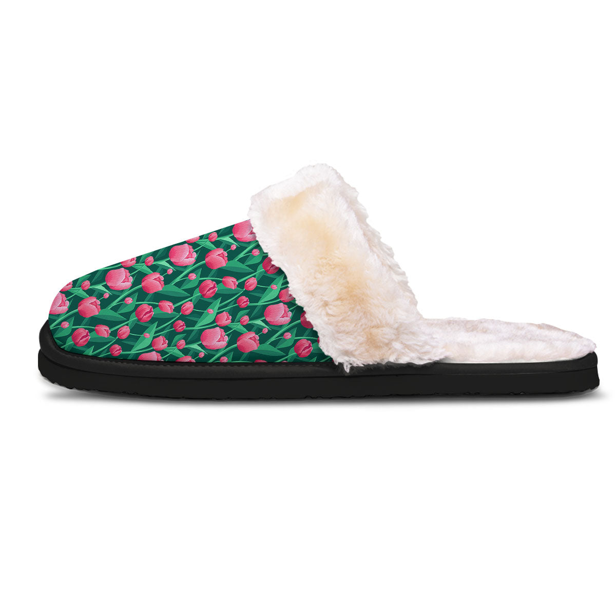 Tulip Pink Print Pattern Slippers-grizzshop