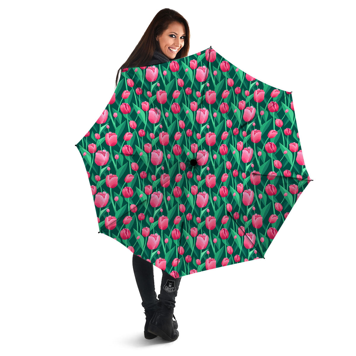 Tulip Pink Print Pattern Umbrella-grizzshop