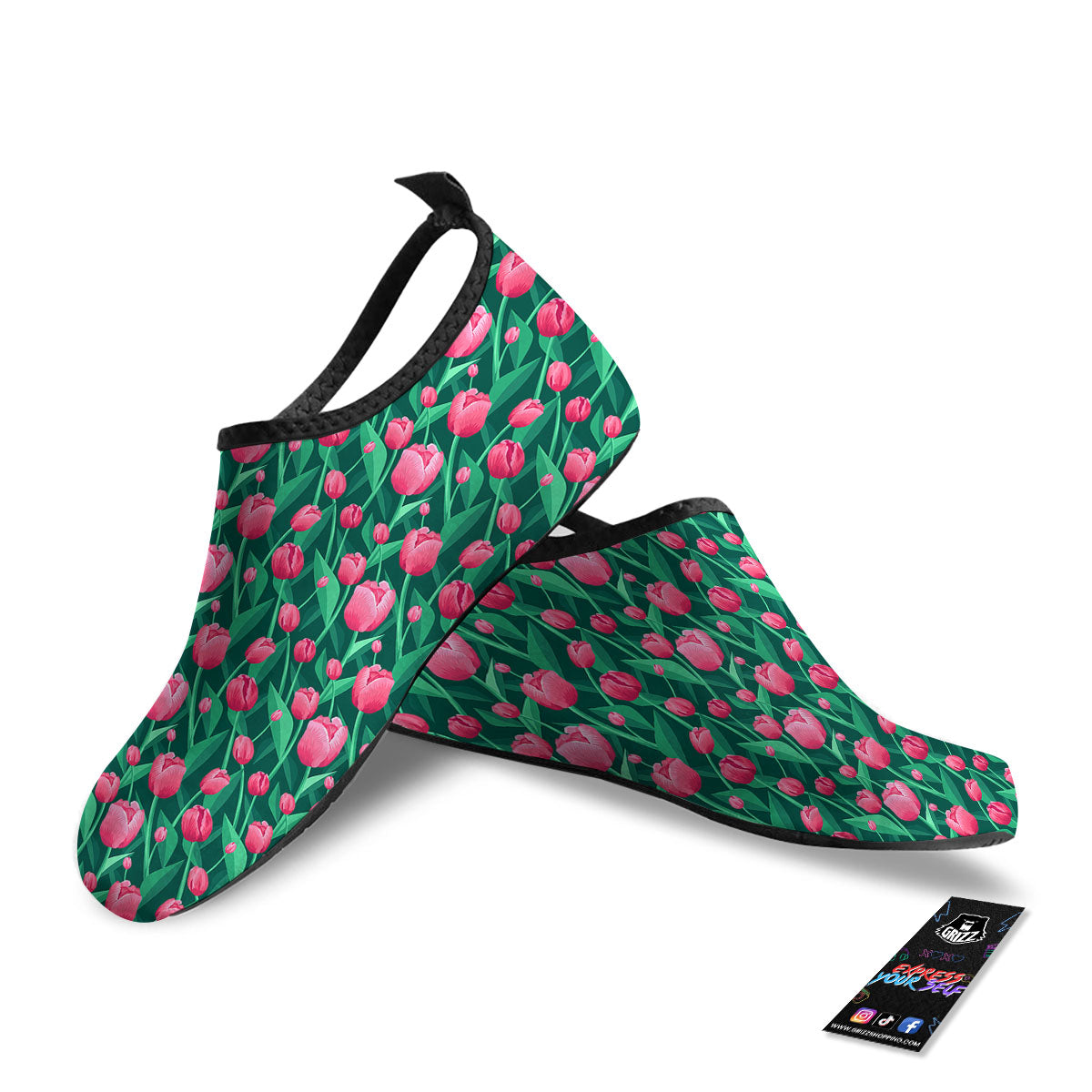 Tulip Pink Print Pattern Water Shoes-grizzshop