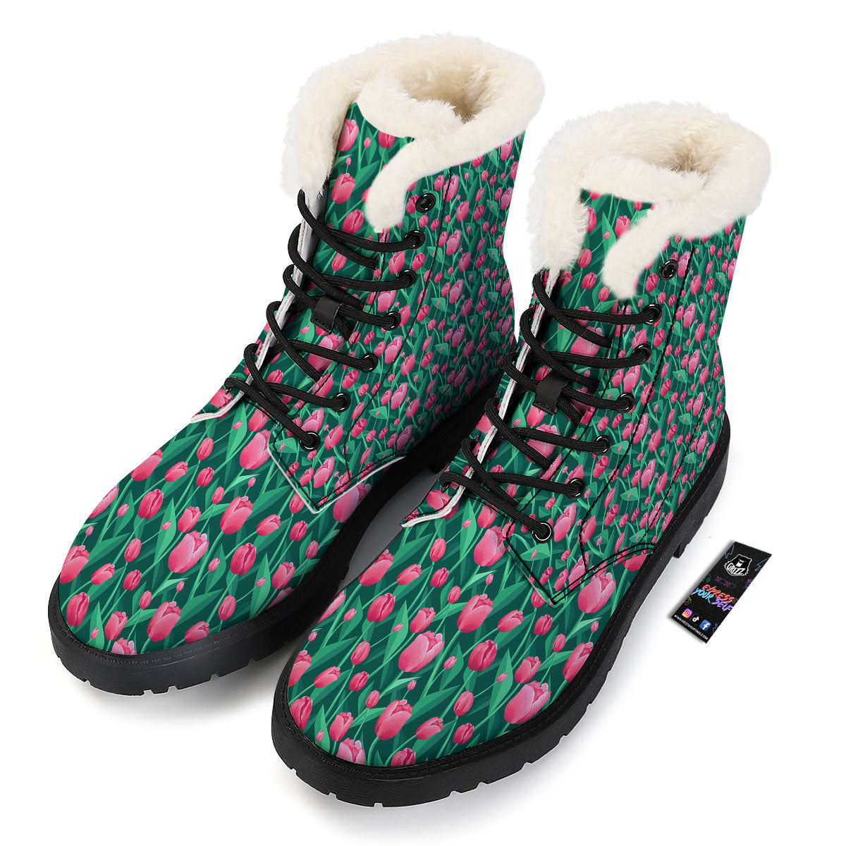 Tulip Pink Print Pattern Winter Boots-grizzshop