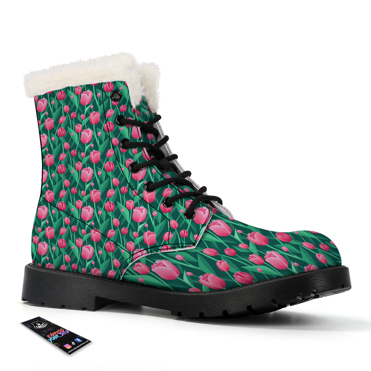 Tulip Pink Print Pattern Winter Boots-grizzshop