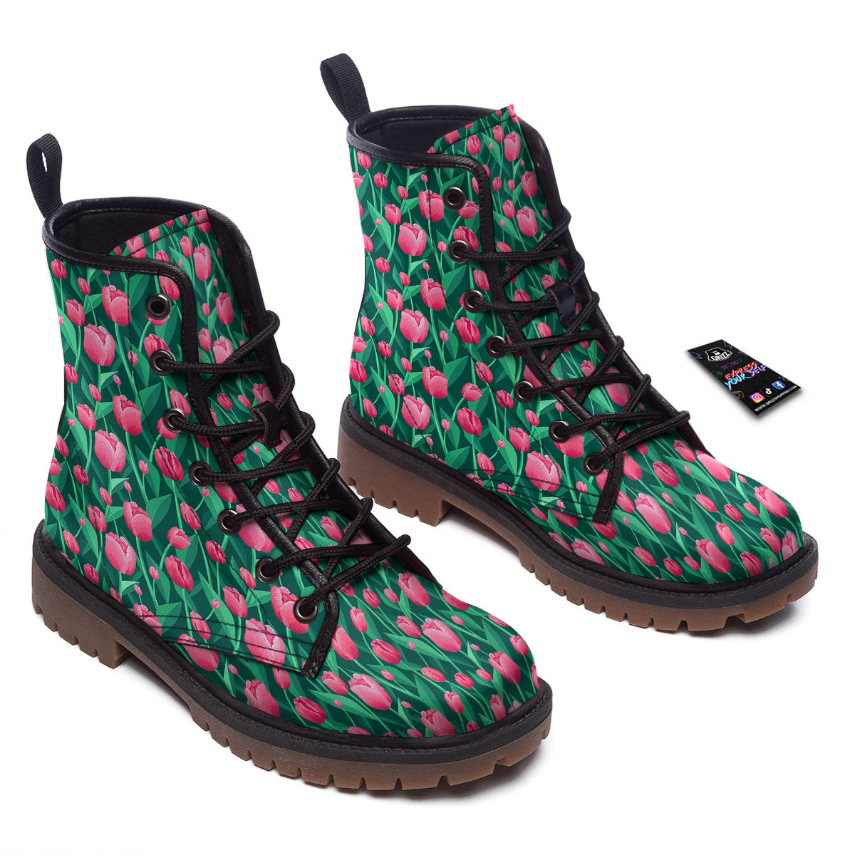 Tulip Pink Print Pattern Work Boots-grizzshop