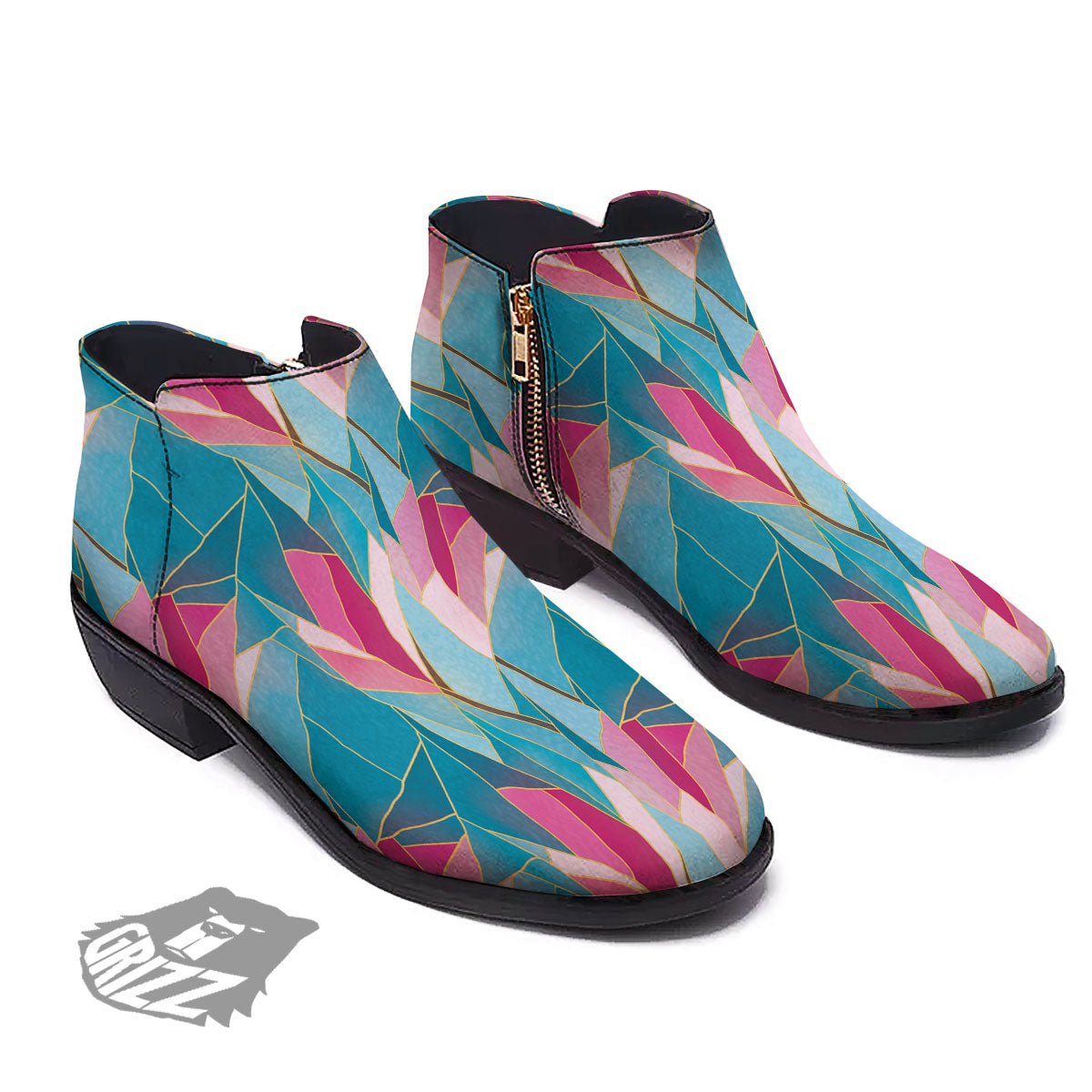 Tulip Polygon Print Pattern Ankle Boots-grizzshop