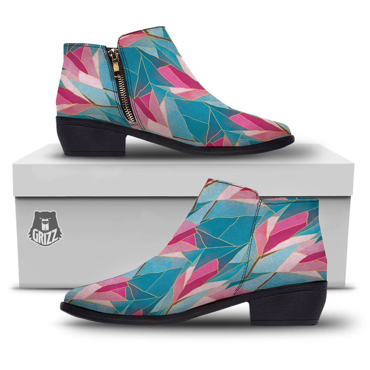 Tulip Polygon Print Pattern Ankle Boots-grizzshop